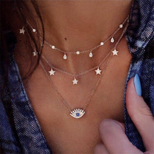 IPARAM Bohemian Multi-layer Star Moon Necklace Women 9 Style Vintage Necklace Fashion Layered Crescent Map Jewelry