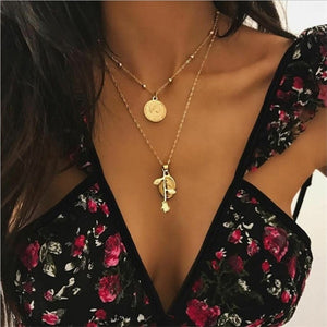 IPARAM Bohemian Multi-layer Star Moon Necklace Women 9 Style Vintage Necklace Fashion Layered Crescent Map Jewelry