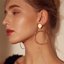 Load image into Gallery viewer, Simple fashion gold color Silver plated geometric big round earrings for women fashion big hollow drop earrings jewelry