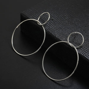 Simple fashion gold color Silver plated geometric big round earrings for women fashion big hollow drop earrings jewelry