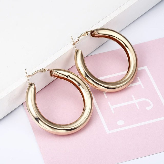 Simple fashion gold color Silver plated geometric big round earrings for women fashion big hollow drop earrings jewelry