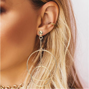 Simple fashion gold color Silver plated geometric big round earrings for women fashion big hollow drop earrings jewelry