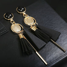 Load image into Gallery viewer, Personality Fashion triangle geometric wood earrings Retro female tassel long women earrings Jewelry