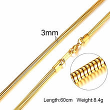 Load image into Gallery viewer, Vnox 3-6MM Silver Tone Snake Cocoon Curb Link Flat Box Wheat Chains Stainless Steel Men Necklace Choker Jewelry 24 inch