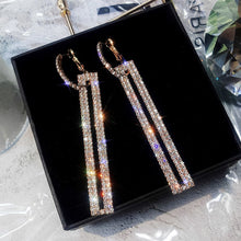 Load image into Gallery viewer, FYUAN Fashion Long Geometric Drop Earrings Luxury Gold Silver Color Rectangle Rhinestone Earring for Women Party Jewelry Gift