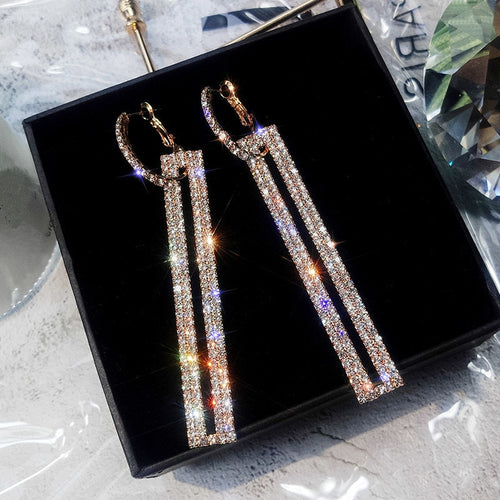 FYUAN Fashion Long Geometric Drop Earrings Luxury Gold Silver Color Rectangle Rhinestone Earring for Women Party Jewelry Gift