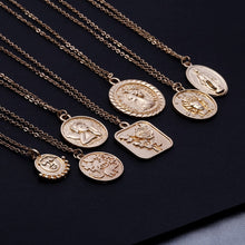 Load image into Gallery viewer, Ingemark Simple Vintage Carved Coin Pendant Necklace Statement Face Goddess Virgin Mary Rose Angel Long Chain Necklace Women