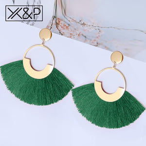 X&P  Bohemian Big Tassel Drop Earrings For Women Lady Female Fringe Handmade Dangle Statement Fashion Woman Earring 2018 Jewelry