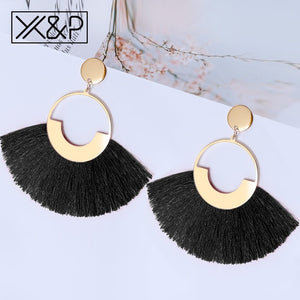 X&P  Bohemian Big Tassel Drop Earrings For Women Lady Female Fringe Handmade Dangle Statement Fashion Woman Earring 2018 Jewelry