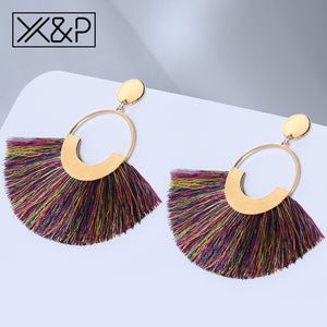 X&P  Bohemian Big Tassel Drop Earrings For Women Lady Female Fringe Handmade Dangle Statement Fashion Woman Earring 2018 Jewelry