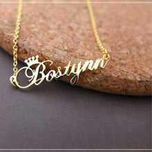Load image into Gallery viewer, Custom Crown Name Necklace Personalized Jewelry Silver Rose Gold Stainless Steel Nameplate Choker Necklace Women Bridesmaid Gift