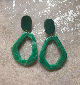 AOMU New Dark Green Geometric Round Big Circle Acrylic Statement Long Drop Earrings Acetic Acid Stone Earrings for Women Girl