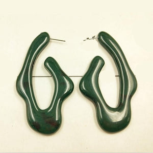 AOMU New Dark Green Geometric Round Big Circle Acrylic Statement Long Drop Earrings Acetic Acid Stone Earrings for Women Girl