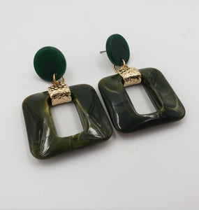 AOMU New Dark Green Geometric Round Big Circle Acrylic Statement Long Drop Earrings Acetic Acid Stone Earrings for Women Girl