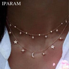 Load image into Gallery viewer, Bohemian Multilayer Crystal Stars Moon Necklace Women's Vintage Layered Gold Collar Necklace Fashion Jewelry 2019 Party Gift Jew