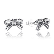 Load image into Gallery viewer, BAMOER Delicate 100% 925 Sterling Silver Sparkling Bow Stud Earrings With Clear CZ Women Party Luxury Jewelry PAS407