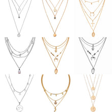 Load image into Gallery viewer, 2019 new multi-layer crystal moon pendant necklace ladies retro charm necklace necklace party jewelry accessories
