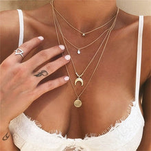 Load image into Gallery viewer, 2019 new multi-layer crystal moon pendant necklace ladies retro charm necklace necklace party jewelry accessories