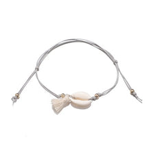 Load image into Gallery viewer, docona Boho Tassel Shell Pendant Anklet for Women Girl Gray Rope Adjustable Anklets Bracelets Beach Foot Jewelry 6763