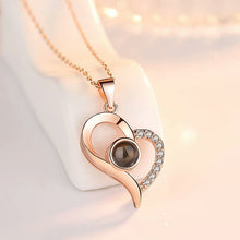 Load image into Gallery viewer, Love Heart Romantic Love Memory Wedding Necklace Rose Gold&amp;Silver 100 languages I love you Projection Pendant Necklace