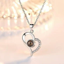 Load image into Gallery viewer, Love Heart Romantic Love Memory Wedding Necklace Rose Gold&amp;Silver 100 languages I love you Projection Pendant Necklace