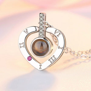 Love Heart Romantic Love Memory Wedding Necklace Rose Gold&Silver 100 languages I love you Projection Pendant Necklace