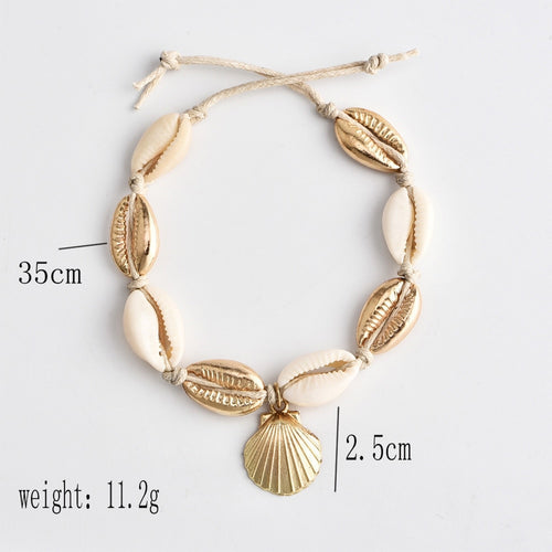 Vintage Antique Gold Color Anklet Women shell sequins Beads Geometric Bracelet Charm Bohemian Ankle Bracelet Boho Foot Jewelry