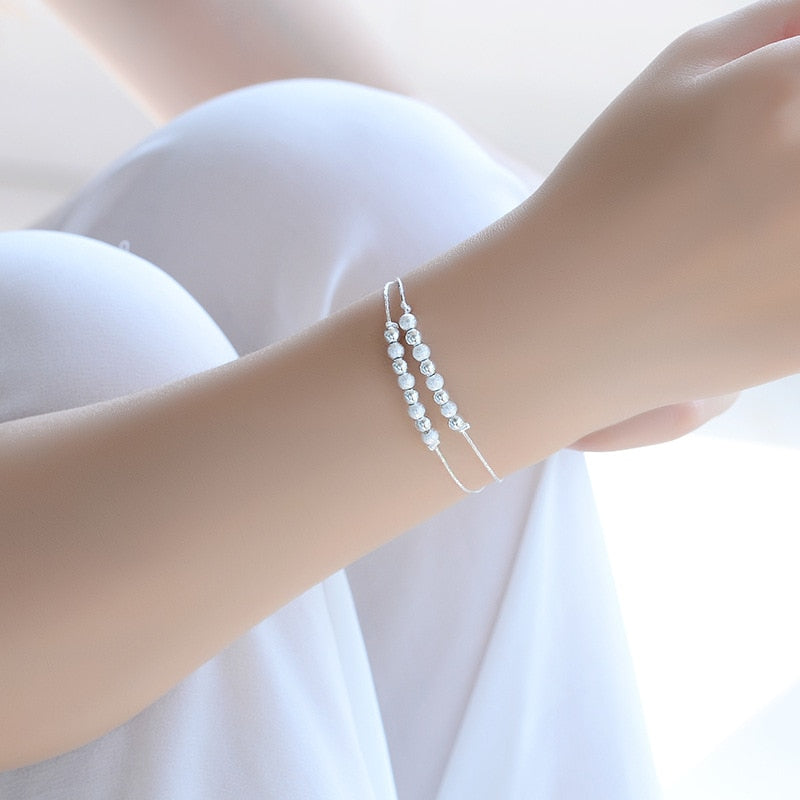 TJP Charm Frosted Balls Women Silver Bracelets