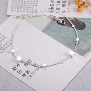 ONEVAN Trendy Jewelry Ankle Chain Bracelet 925 Sterling Silver Square Chain Anklets For Women Lovely Korea Style Jewelry Gifts