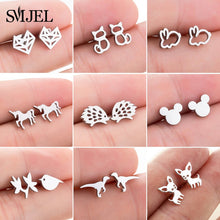 Load image into Gallery viewer, SMJEL Stainless Steel Mickey Stud Earrings for Women Girls Minimalist Fox Cat Hedgehog Earings Jewelry Animal Accessories Gifts