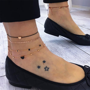 NEWBUY 4pcs/Set Trendy Gold Color Anklets For Women Fashion Bohemian Heart Link Chain Anklet Female Foot Jewelry