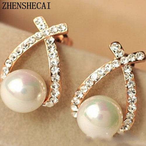 Jewelry New Brand Design Gold Color Pearl Stud Earrings For Women 2017 New Accessories Wholesale