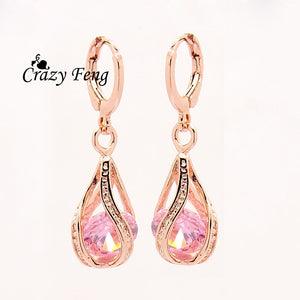 Free shipping New Fashion Women/Girl's  Rose  white/pink/purple/green CZ  Pierced Dangle Earrings Jewelry