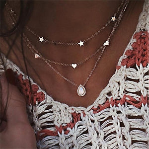 IPARAM Bohemian Multi-layer Star Moon Necklace Women 9 Style Vintage Necklace Fashion Layered Crescent Map Jewelry