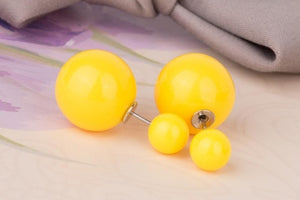 16 Choics Candy Colour Pendientes Earrings Ball Shape Plastic Stud Earring Double-sided pearl Colored ear studs oorbellen M0322