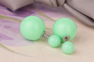 16 Choics Candy Colour Pendientes Earrings Ball Shape Plastic Stud Earring Double-sided pearl Colored ear studs oorbellen M0322