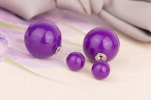 16 Choics Candy Colour Pendientes Earrings Ball Shape Plastic Stud Earring Double-sided pearl Colored ear studs oorbellen M0322