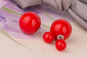 16 Choics Candy Colour Pendientes Earrings Ball Shape Plastic Stud Earring Double-sided pearl Colored ear studs oorbellen M0322