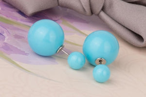 16 Choics Candy Colour Pendientes Earrings Ball Shape Plastic Stud Earring Double-sided pearl Colored ear studs oorbellen M0322