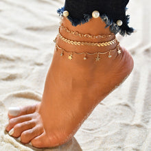 Load image into Gallery viewer, Delicate Summer Beach Women Tassel Star Pendant Layers Ankle 3 Pcs/Lot Link Chain Anklets Foot Bracelet On The Leg Jewelry