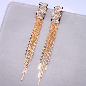 2019 New Gold Color Long Crystal Tassel Dangle Earrings for Women Wedding Drop Earing Brinco Fashion Jewelry Gifts E1717