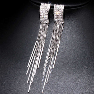 2019 New Gold Color Long Crystal Tassel Dangle Earrings for Women Wedding Drop Earing Brinco Fashion Jewelry Gifts E1717