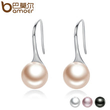 Load image into Gallery viewer, BAMOER 925 Sterling Silver 4 Color Round Imitation Pearl Drop Earrings Women Sterling Silver Jewelry Oorbellen Brincos SCE146