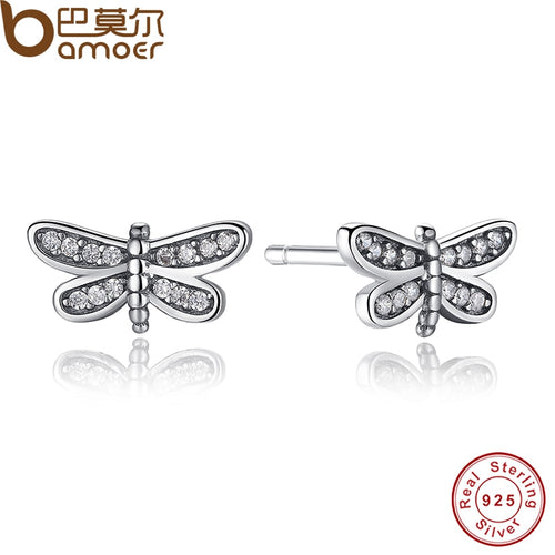 Presents 925 Sterling Silver Petite Dragonfly Stud Earrings  Clear CZ Compatible with Jewelry Special Store PAS412