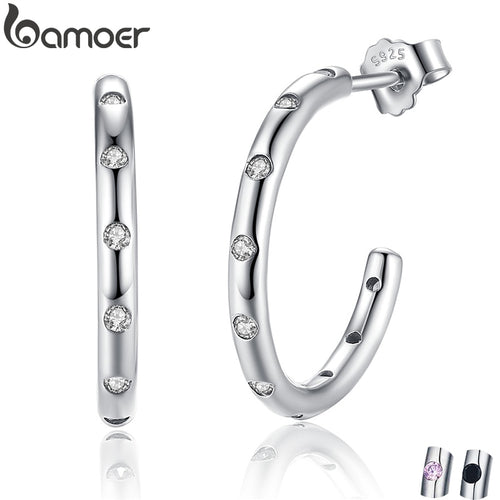 BAMOER Genuine 100% 925 Sterling Silver Stackable Droplets Stud Earrings with Clear CZ Sterling Silver Jewelry Brincos SCE041