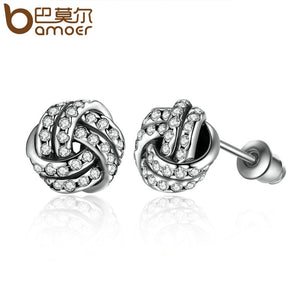 BAMOER Popular Silver Color Weave Round Small Stud Earrings Women Fashion Earrings Jewelry Wholesale Brincos PA4102