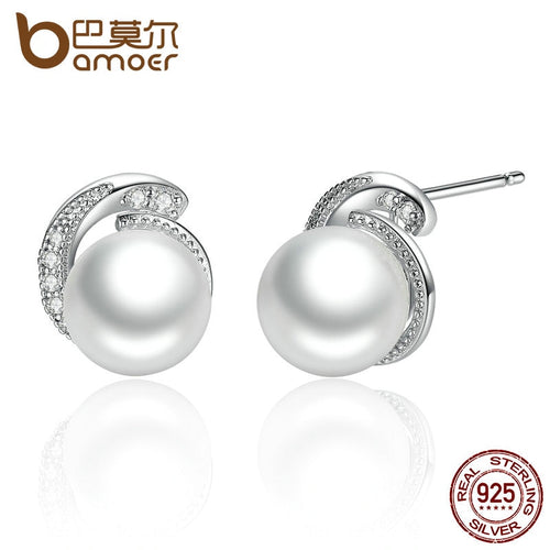 BAMOER Pearl Earrings Jewelry 925 Sterling Silver