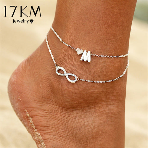 17KM Letter Heart Anklet Bracelets For Women Fashion DIY Handmade Word Multilayer Bracelet Vintage Foot Jewelry Party 2018 New