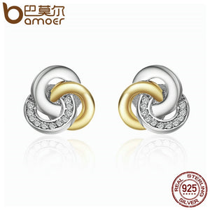 BAMOER Genuine 925 Sterling Silver Interlinked Circles, Dazzling CZ Geometric Stud Earrings for Women Fine Jewelry Bijoux PAS511