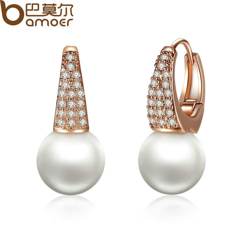 BAMOER Rose Gold Color Earrings for Women with Simulated Pearls & Crystals Earrings For Women In Dangle Earrings JIE060